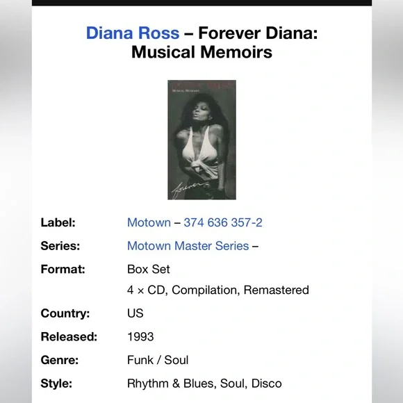 Diana Ross Musical Memoirs Forever 4 CD Set 1993 - Picture 3 of 3